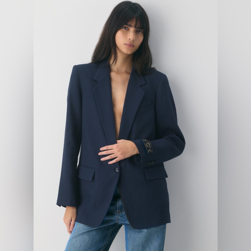 Aritzia Wilfred Dark Night Navy Generation Linen Blazer Size 0